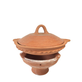 Plat tajine de cuisson en terre cuite tagra 33 cm et son brasero sans armature