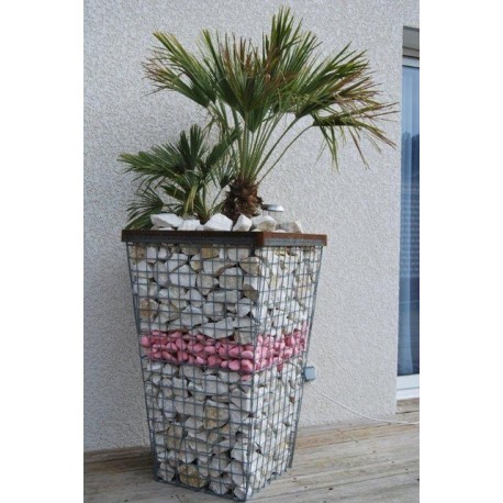 Jardinière en acier conique gabion 60 x 60 x 100 cm avec galets Jardinière en acier conique gabion 60 x 60 x 100 cm avec galets
