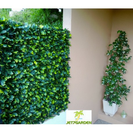 Haie artificielle de jardin en PVC feuilles de Troène 200 x 100 cm