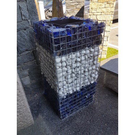 Jardinière en acier carrée gabion 50 x 50 x 100 cm avec galets