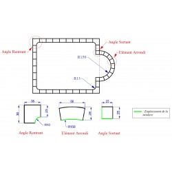 Margelle en pierre naturelle bord quart de rond angle sortant 25 x 25 x 3 cm