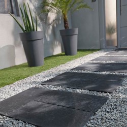 Pas japonais de jardin en pierre reconstituée décors traverse ardoise 57 x 28 x 4 cm graphite