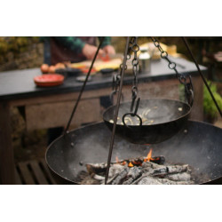 Marmite de cuisson et son couvercle pour Barbecue et trépied Kadai