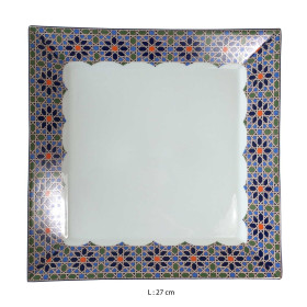 Assiette plate carrée en porcelaine 27 x 27 cm blanche