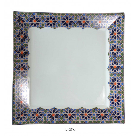 Assiette plate carrée en porcelaine 27 x 27 cm blanche