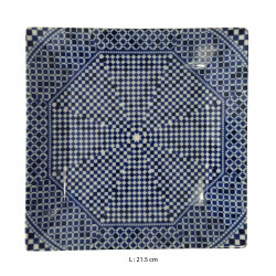 Assiette plate carrée en porcelaine 21,5 x 21,5 cm bleue