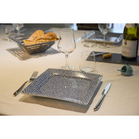 Assiette plate carrée en porcelaine 25,5 x 25,5 cm bleue