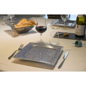 Assiette plate carrée en porcelaine 25,5 x 25,5 cm bleue