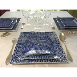 Assiette plate carrée en porcelaine 15,5 x 15,5 cm bleue