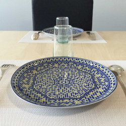 Assiette plate ronde en porcelaine Ø : 25 cm bleue