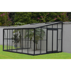 Serre de jardin adossable en verre trempé 11,85 m2 gris anthracite