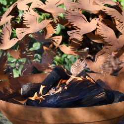 Brasero de jardin en acier corten 56 x 58,8 x 64,3 cm motifs oiseaux