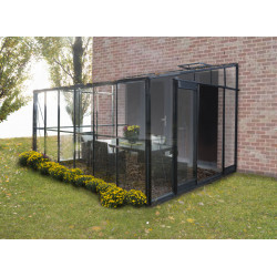 Serre de jardin adossable en verre trempé 7,22 m2 gris anthracite