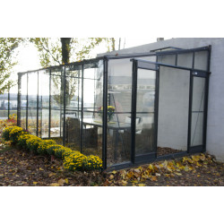 Serre de jardin adossable en verre trempé 9,60 m2 gris anthracite