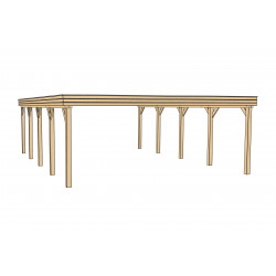 Carport double en pin traité avec toit plat – 784 x 604 x 240 cm pour 45 m²