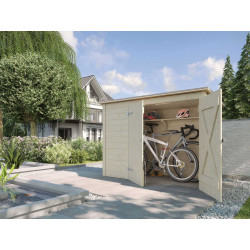 Abri pour vélos et poubelles avec une porte double en épicéa brut - 84 x 205 x 151 cm