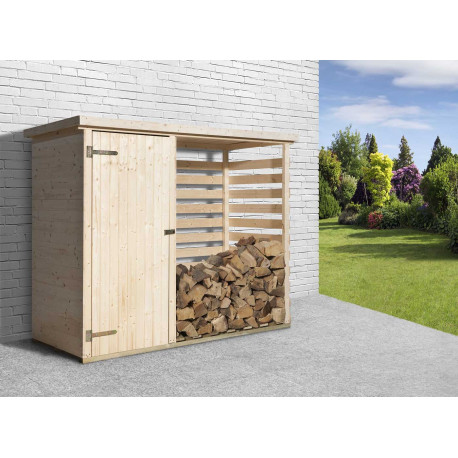 Abri bûches avec armoire en épicéa brut - 90 x 240 x 193 cm