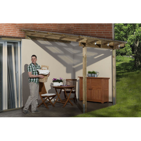 Pergola en pin à adosser imprégnation en autoclave - 231 x 199 x 267 cm - 4.6 m²