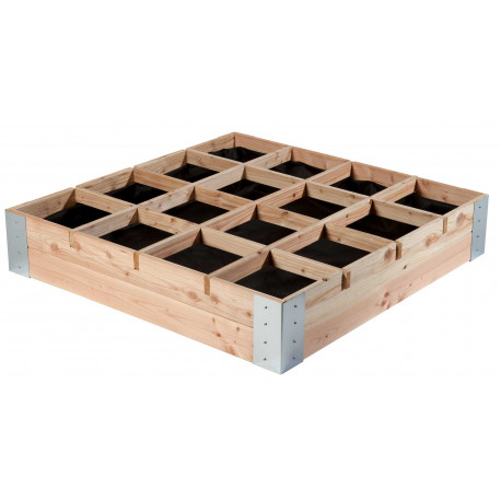 Carré potager avec séparateurs en bois Douglas non traité – 100 x 100 x 20 cm