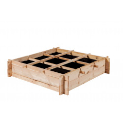 Carré potager en bois mélèze non traité avec 9 compartiments – 90 x 90 x 20 cm