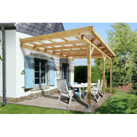 Pergola à toit plat en bois traité autoclave – 279 x 427 x 271 cm – 12 m²