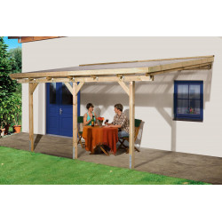 Pergola en pin traité autoclave de 8 m² - 231 x 347 x 267 cm - Toit en plastique transparent