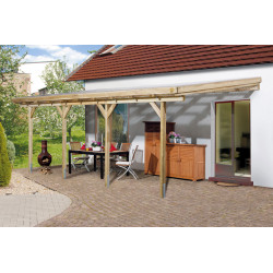 Pergola en pin traité autoclave avec toit en PVC de 16 m² - 579 x 279 x 271 cm