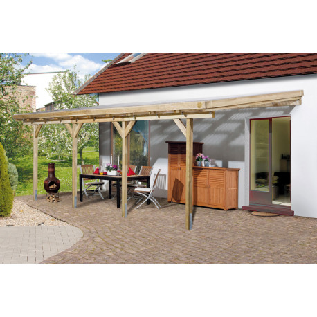 Pergola en pin traité autoclave avec toit en PVC de 16 m² - 579 x 279 x 271 cm