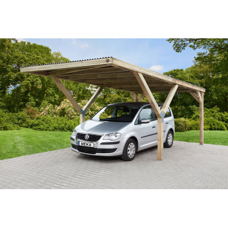 Abri de voiture simple en bois traité autoclave – 300 x 362 x 250 cm – Toiture acier galvanisé