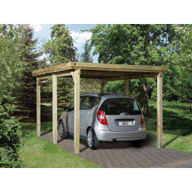 Carport pour voiture en pin traité autoclave de 11,70 m² - 398 x 294 x 233 cm - Toiture acier galvanisé