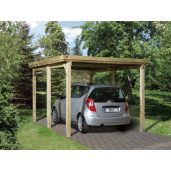 Carport pour voiture en pin traité autoclave de 11,70 m² - 398 x 294 x 233 cm - Toiture acier galvanisé