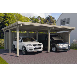 Carport double pour voitures en bois traité autoclave de 34 m² - 591 x 576 x 233 cm – Toiture en acier galvanisé