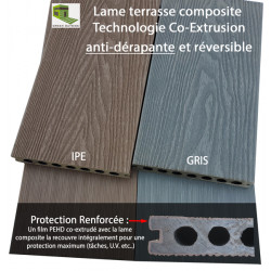Lame alvéolaire coextrudée antidérapante en composite réversible - 260 x 15 x 2.3 cm - Couleur Ipé