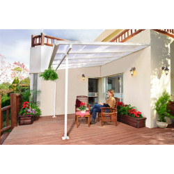 Pergola à adosser en aluminium blanc – 305 x 295 x 260 cm – 9 m² - Toit en polycarbonate