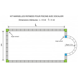 Kit margelle en pierre reconstituée plate avec escalier 2,5 cm 4 x 8 ml blanc nuancé