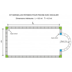 Kit margelle en pierre reconstituée plate avec escalier 2,5 cm 4,5 x 8,5 ml blanc