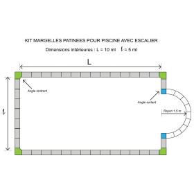Kit margelle en pierre reconstituée plate avec escalier roman 4 cm 5 x 10 ml blanc