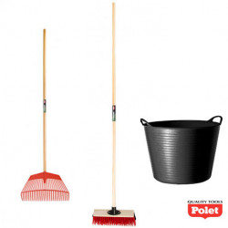 Kit d’outils de jardin spécial entretien – balai, râteau et panier de jardin - POLET