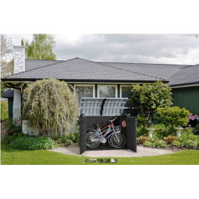 Coffre de rangement multifonctions en résine noir et gris Woodland - Contenance 2000 L – 177 x 113 x 134 cm