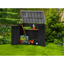 Coffre de rangement en résine Sio Max noir avec toit plat - Contenance 1200 L – 145,5 x 82 x 125 cm