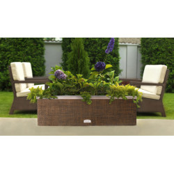 Jardinière en résine tressée rectangulaire avec cadre en alu – 98 x 25 x 34 cm – Disponible en 11 coloris