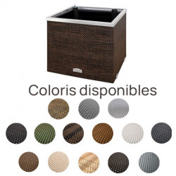 Jardinière avec réservoir d’eau en résine tressée carrée avec cadre en alu – 50 x 50 x 43 cm – Disponible en 14 coloris