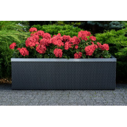 Jardinière avec réservoir d’eau en résine tressée rectangulaire avec cadre en alu – 95 x 39 x 43 cm – Disponible en 14 coloris