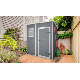 Abri de jardin en résine de couleur gris - 183,5 x 111 x 200,5 cm - 2,04 m² - Toit Monopente