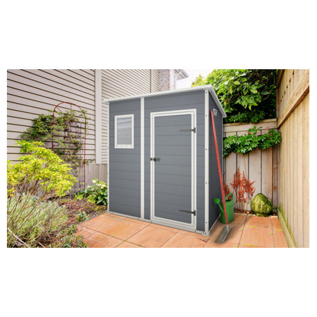 Abri de jardin en résine de couleur gris - 183,5 x 111 x 200,5 cm - 2,04 m² - Toit Monopente