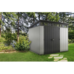 Abri de jardin en résine Brossium gris brossé personnalisable avec toiture monopente - 278 x 229 x 202 cm - 6 m²