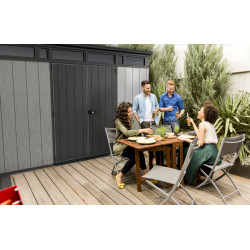 Abri de jardin en résine Brossium gris brossé personnalisable avec toit monopente - 342 x 218 x 226 cm – 7,4 m²
