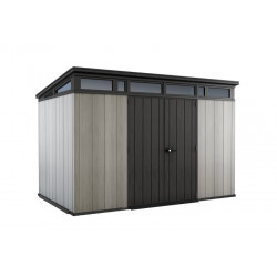 Abri de jardin en résine Brossium gris brossé personnalisable avec toit monopente - 342 x 218 x 226 cm – 7,4 m²