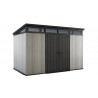 Abri de jardin en résine Brossium gris brossé personnalisable avec toit monopente - 342 x 218 x 226 cm – 7,4 m²
