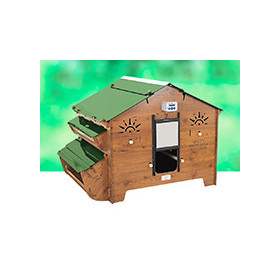 Poulailler Polly Farm Evolution en HPL aspect bois – Capacité 8 à 12 poules – 110 x 146 x 110 cm
